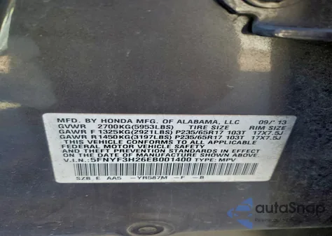 2014 Honda Pilot Lx z USA, uszkodzony, nr VIN 5FNYF3H26EB001400